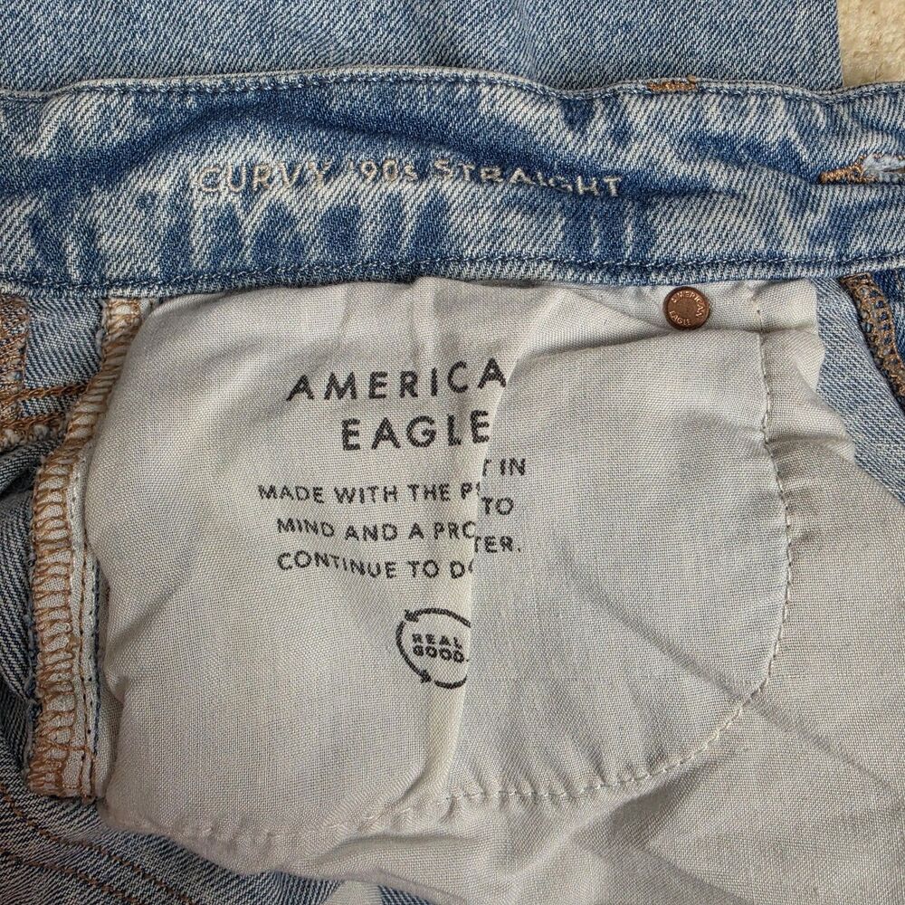 American Eagle Jeans Women Size 8 Curvy 90s Straight Med Blue Denim Distressed - Picture 9 of 10